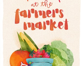 Meet Me At The Farmers Market Print | Fruit Print | Gender Neutral Nursery | Fruit Theme Nursery | Colorful Art | Fruits and Veggies Print