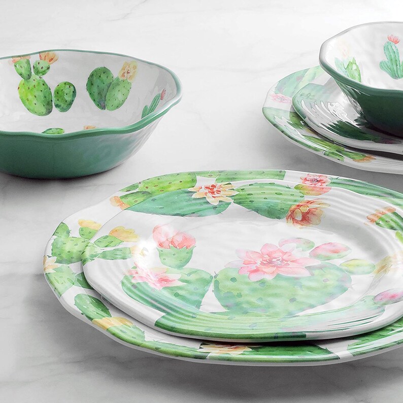 12piece Cactus Heavyweight and Durable Melamine Dinnerware Etsy
