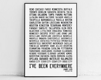Johnny Cash wydruk - plakat, sztuka, cytat, teksty piosenek, sztuka ścienna, Byłem wszędzie, klasyczna muzyka country, wystrój country, prezenty, prezent