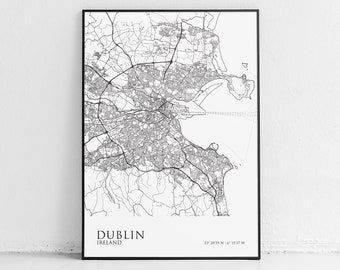 Dublin map print: poster, gifts, wall art, Ireland, City, River Liffey, Temple Bar, Guinness