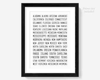 US States map, US State flags, American, USA travel print, American posters, 50 states, fifty states