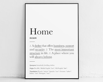 Home definition print: decor, print, sign, wall art, meaning, is poster, home is where mum is, new home gift, frame, new family gift