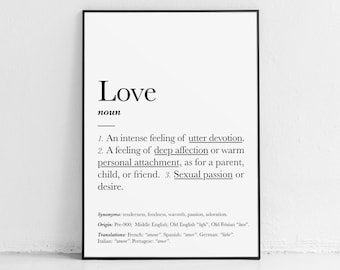 Impression de définition d'amour : art mural, affiche, cadeau de la Saint-Valentin, pour lui, elle, mari, cadeaux personnalisés, romantiques, cadeau de la Saint-Valentin