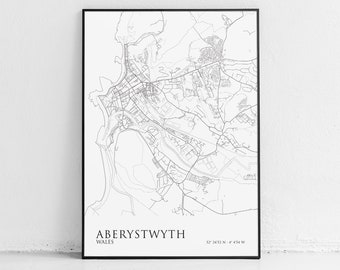 Impressão de Aberystwyth: mapa de pintura artística, presentes da Universidade, País de Gales, pôster