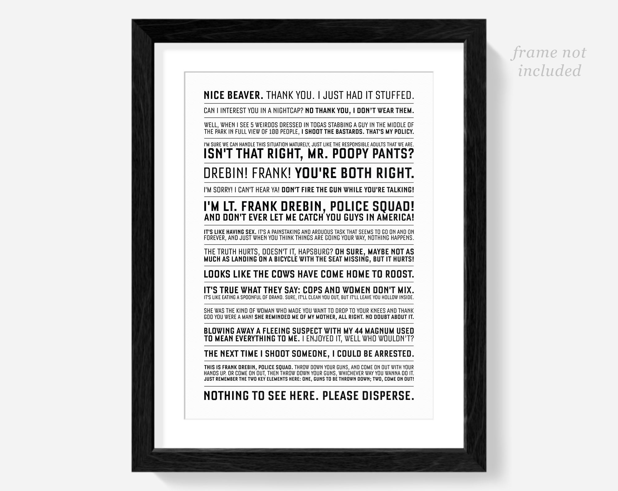 The Naked Gun Quotes Frank Drebbin Movie Man Cave Poster Etsy
