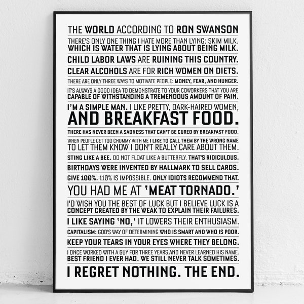 Ron Swanson quote: print, poster, gift, canvas, Christmas, Parks and Recreation, Parks and Rec, quotes