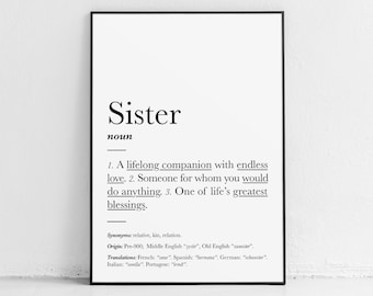 Presentes de irmã: presente de aniversário, casamento, arte de parede, palavras de citação de parede, amor fraterno, impressão de irmãs, definição, decoração, Natal, memorial