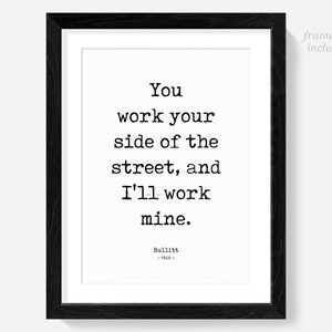 Bullitt poster, Steve McQueen print, art, quotes, quote, man cave decor, 60s movie posters, Mustang