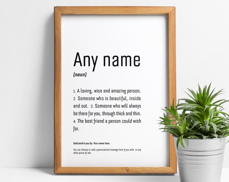 Best Friend Definition Print Name Meaning Gift, Personalised, Personalized, Custom Gifts