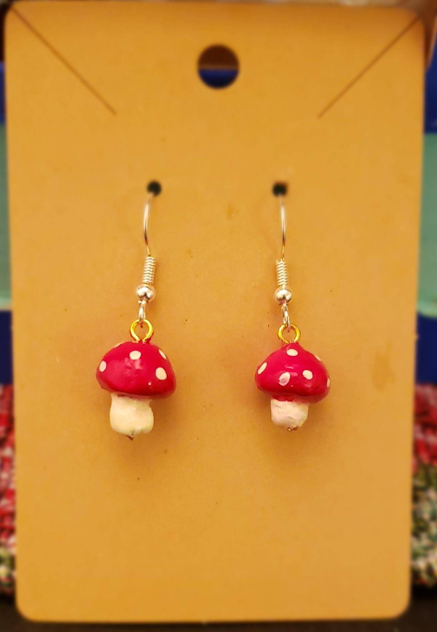 Cute Mushroom Earrings Handmade with Glossy Finish Etsy