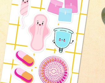 Cute Period & Medication Glossy Stickers