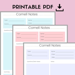 Cornell Note Paper, Printable,Notepad,Note Taking,Student Note,College,Study,Exam,Cornell Method Paper,Journal Paper,Printables,Template