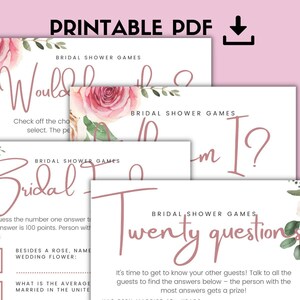 5 Floral Bridal Shower Games, Printable Bridal Shower Games, Family Friendly Bridal Shower, Wedding Game Bundle, pdf