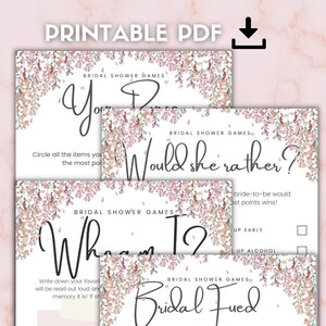 pink wisteria floral wedding shower game,floral bachelorette games,bridal party games,shower games bundle, Wedding Game Bundle, pdf