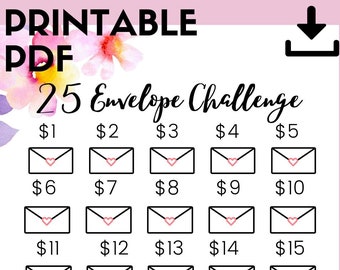 25 Envelope Money Saving Challenge Printable, Save 325, Savings Challenge, Savings Tracker, Savings Planner