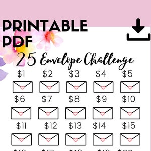 25 Envelope Money Saving Challenge Printable, Save 325, Savings Challenge, Savings Tracker, Savings Planner