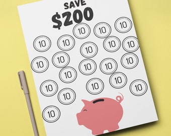 Piggy Bank Money Saving Challenge Printable, Save 200, Savings Challenge, Savings Tracker, Savings Planner