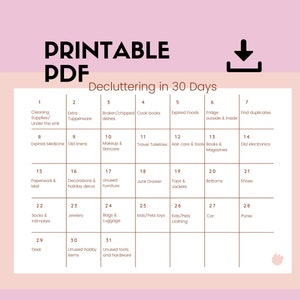 Printable Declutter Checklist PDF, 30 Day Challenge, Declutter Tracker, Declutter Planner, Decluttering guide, Cleaning Log,home clutter