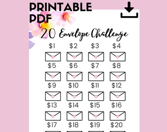 20 Envelope Savings Challenge Printable | Budget Planner (PDF)