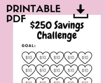 Heart Money Saving Challenge Printable, Save 250, Savings Challenge, Savings Tracker, Savings Planner