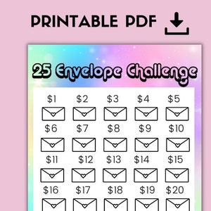 Rainbow 25 Envelope Money Saving Challenge Printable, Save 325, Savings Challenge, Savings Tracker, Savings Planner