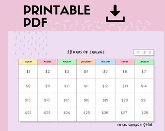 Planificador de presupuesto mensual imprimible: Desafío de ahorro de 28 días (PDF)