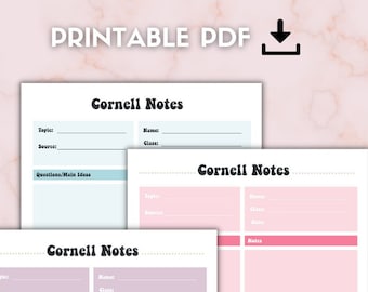 Cornell Notizpapier Vorlage: Studentenstudie Printable (PDF)