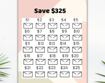 25 Envelope Savings Challenge Printable, Save 325 Dollars (PDF)