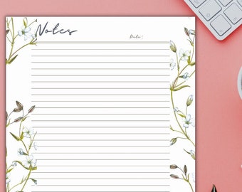 Pagine di appunti a righe stampabili con motivi floreali morbidi, appunti per le lezioni degli studenti, set per scrivere lettere, scrivere lettere, carta da lettere, foglio di linea, lettera