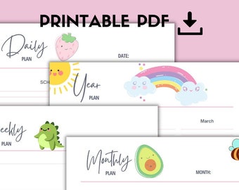Kawaii digitale planner, Goodnotes-sjabloon, leuke kleurrijke inlegvellen (pdf)