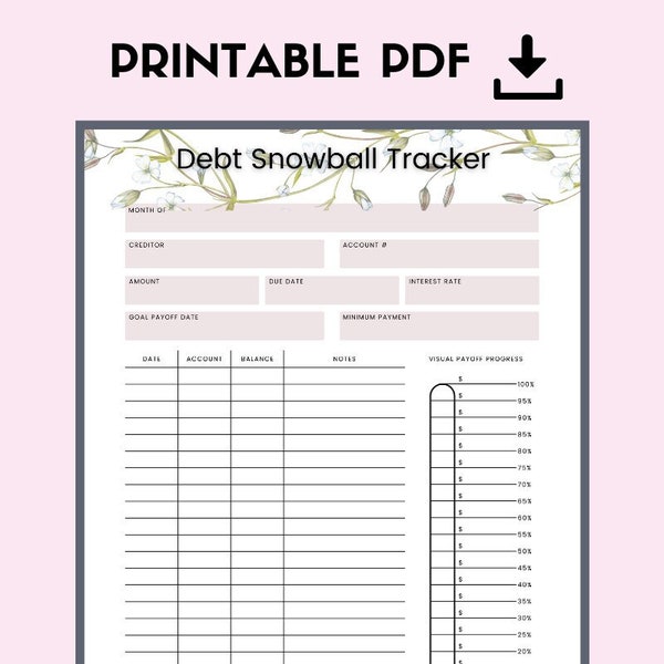 Debt Tracker Printable,debt snowball excel,debt snowball,debt payoff,payoff calculator,debt payoff tracker,debt reduction sheet,debt