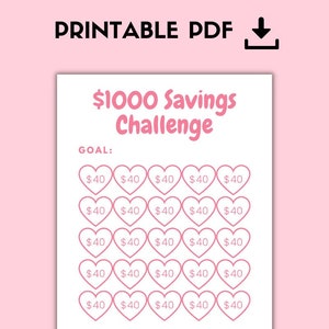 Pink Save 1000, Money Saving Challenge Printable, Savings Challenge, Savings Tracker, Savings Planner,1000 Savings Goal,Savings Printable