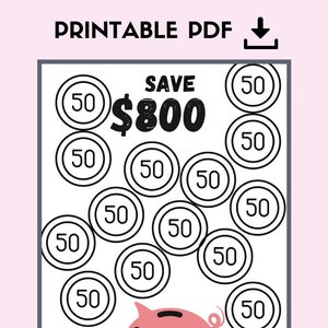 Piggy Bank Money Saving Challenge Printable, Save 800, Savings Challenge, Savings Tracker, Savings Planner