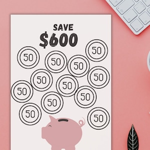 Piggy Bank Money Saving Challenge Printable, Save 600, Savings Challenge, Savings Tracker, Savings Planner
