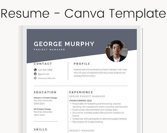 Plantilla de CV editable en Canva / CV moderno y profesional en PDF / Descarga instantánea