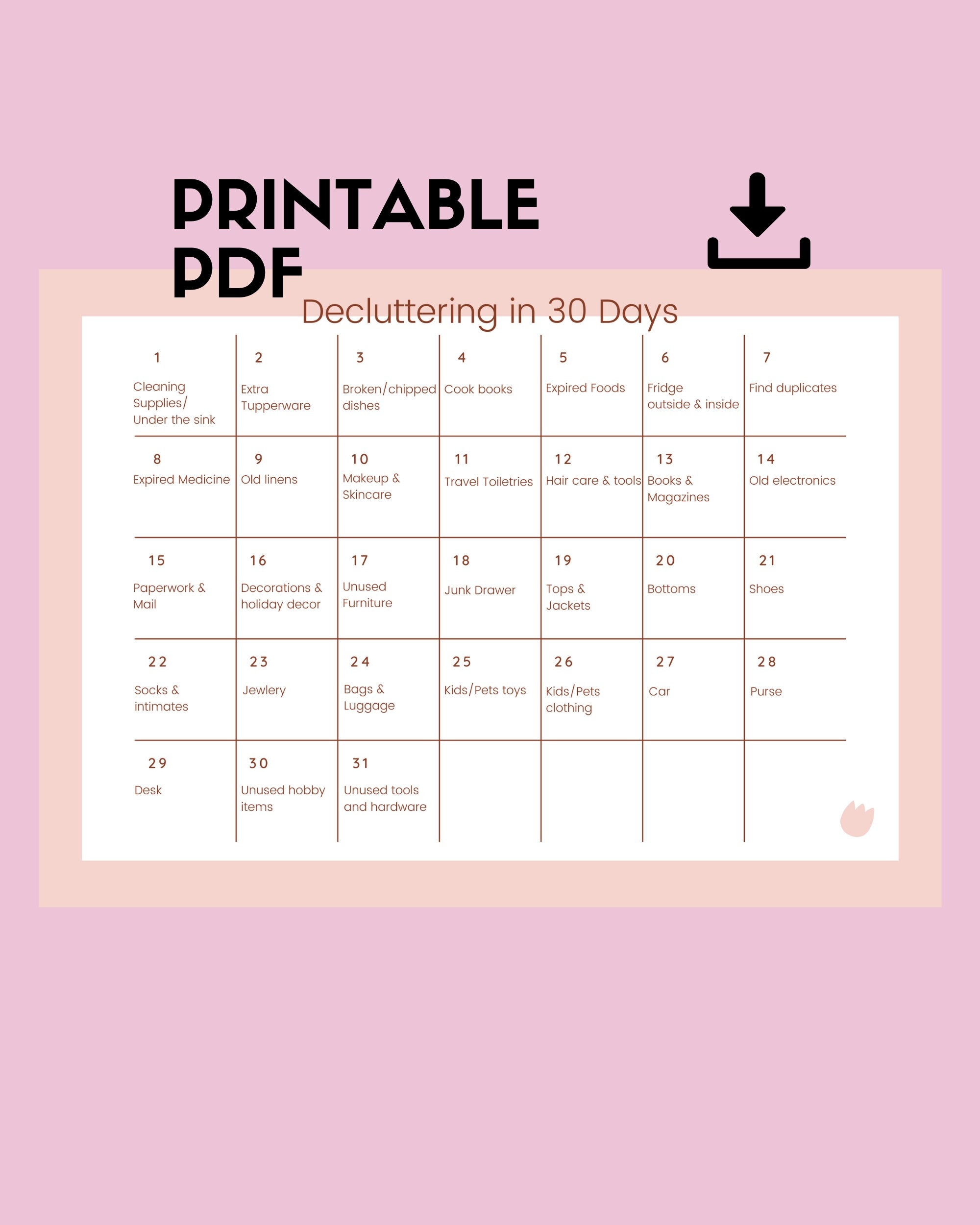 Printable Declutter Checklist PDF, 30 Day Challenge, Declutter Tracker ...