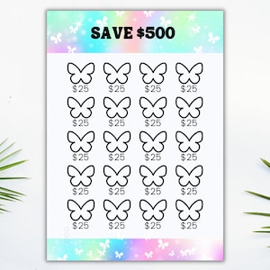 Butterfly rainbow, Money Saving Challenge Printable, Save 500, Savings Challenge, Savings Tracker, Savings Planner, Personal finance pdf