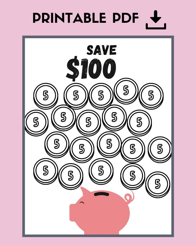Save 100 Dollars Piggy Bank Challenge Printable (PDF) - Etsy Canada