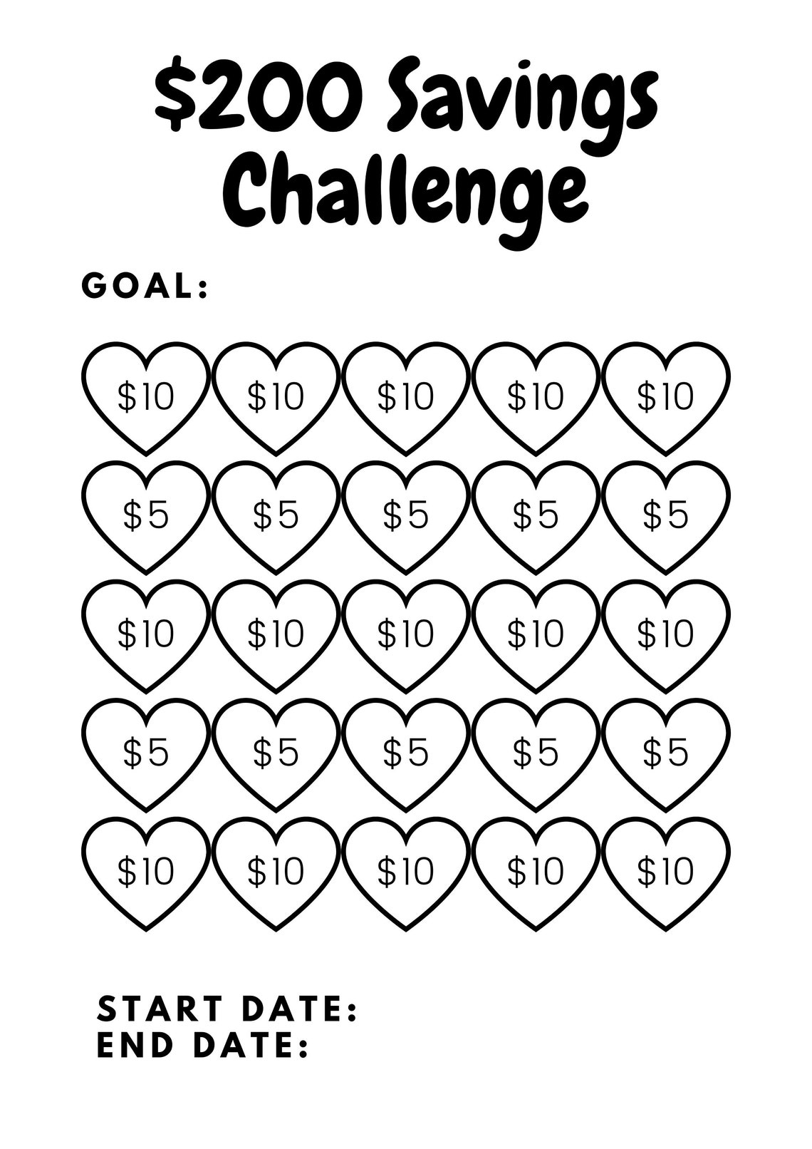 Money Saving Challenge Printable Save 200 Savings Challenge Etsy