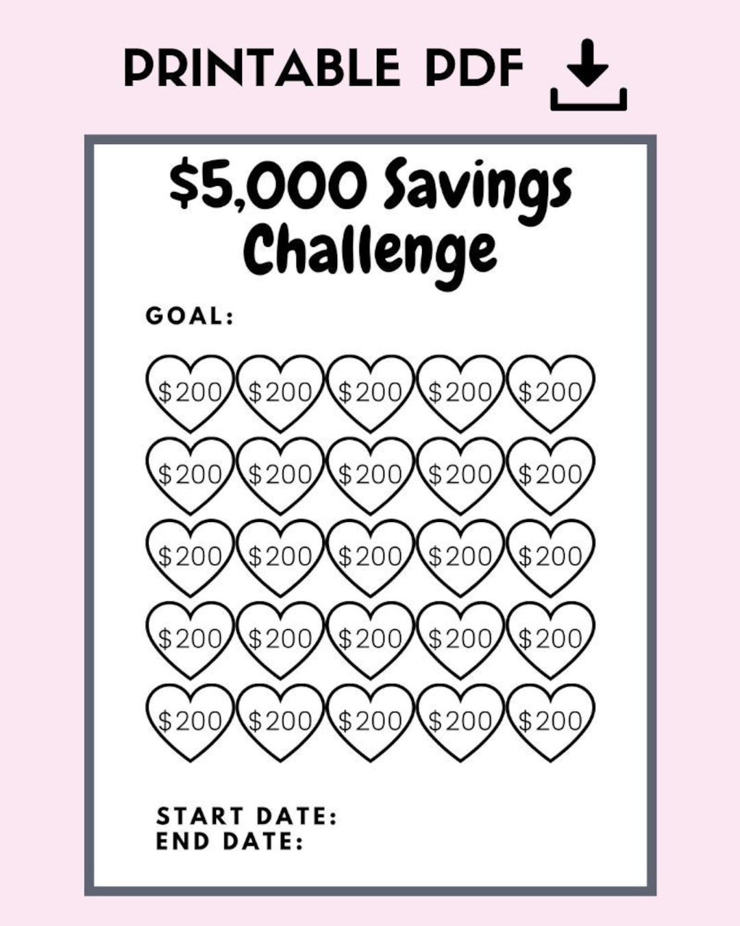 Money Saving Challenge Printable Save 5000 Savings Challenge Etsy