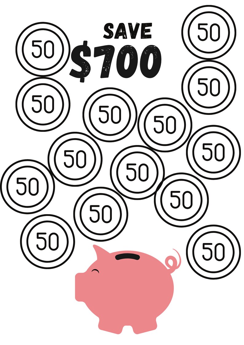 Piggy Bank Money Saving Challenge Printable, Save 700, Savings ...