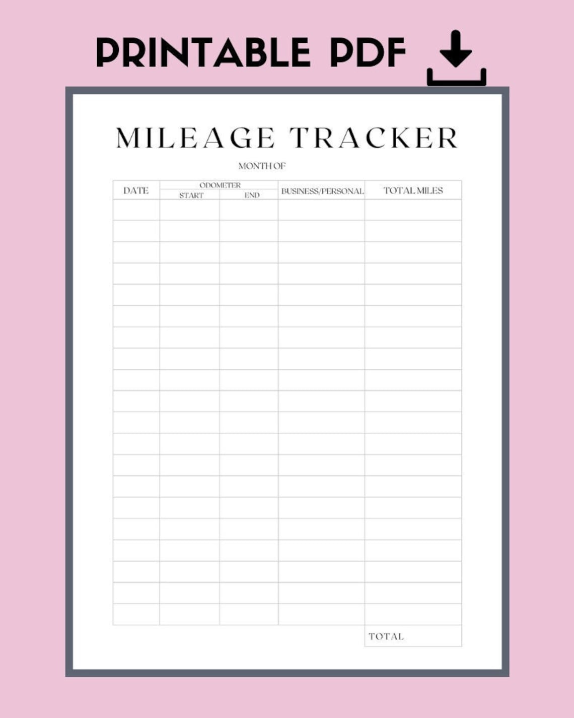 Mileage Tracker Printable, Mileage List,mileage Log,business Expense