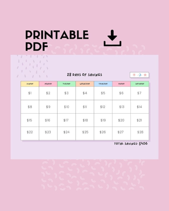 Days Savings Challenge  Monthly Money Challenge  Budget