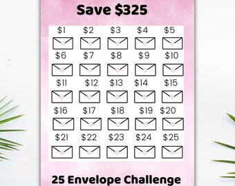 25 Envelope Savings Challenge Printable, Save 325 Dollars (PDF)