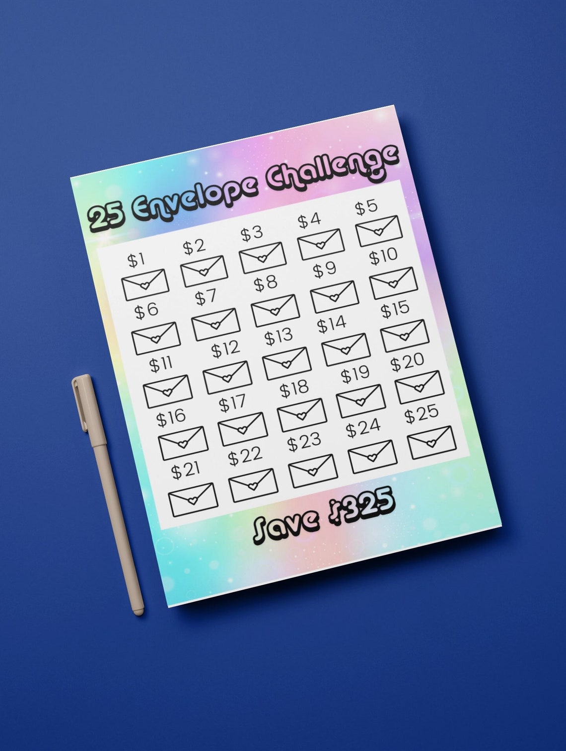 Rainbow 25 Envelope Money Saving Challenge Printable, Save 325, Savings Challenge, Savings