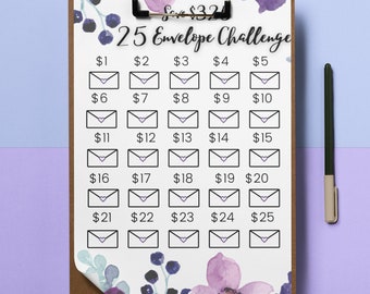 25 Envelope Money Saving Challenge Printable, Save 325, Savings Challenge, Savings Tracker, Savings Planner