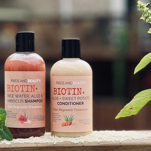 Rice Shampoo and Conditioner Set - Biotin, Hibiscus, and Aloe Shampoo | Hair Regrowth Shampoo and Conditioner.
