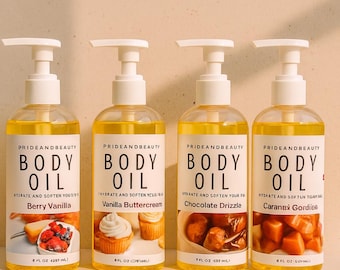 After Shower Body Oil – Hydrating Vanilla Glow Moisturizer – Amber, Chocolate, Berry, Brown Sugar Scents