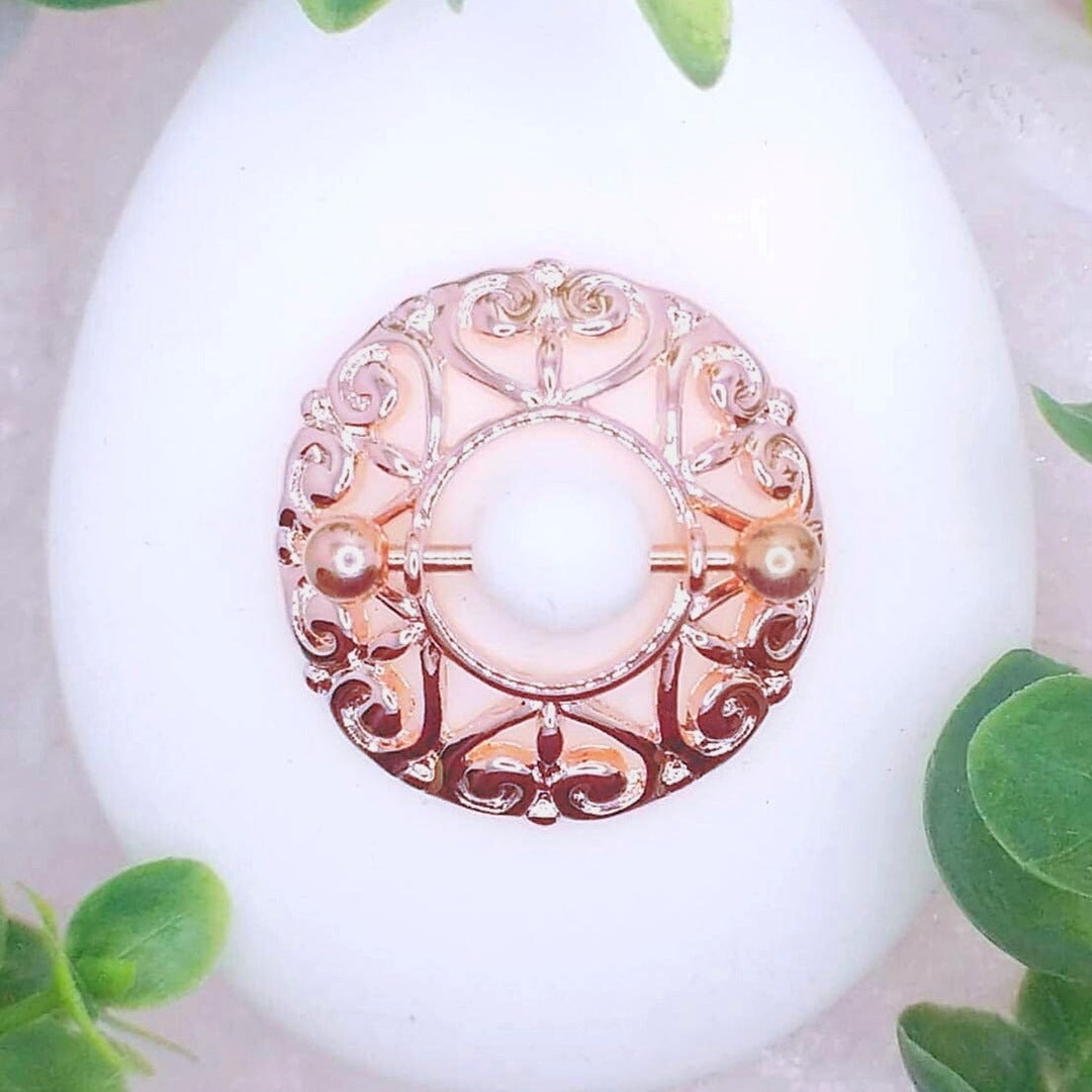High Quality 14K Rose Gold Nipple Shield - Cute and Sexy Nipple Jewelry with Long Barbell