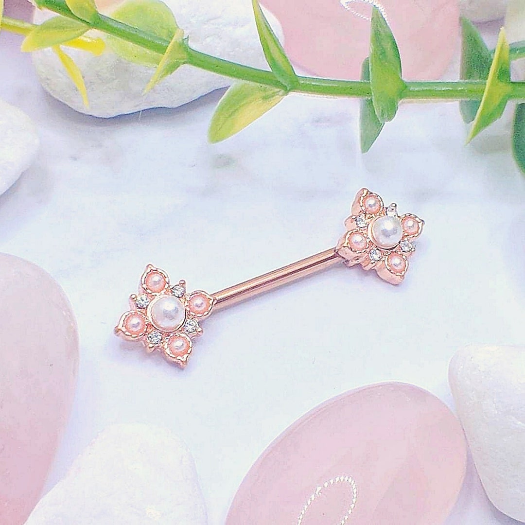 Victorian Pearl Nipple Jewelry Rose Gold & Yellow Gold Nipple Piercing